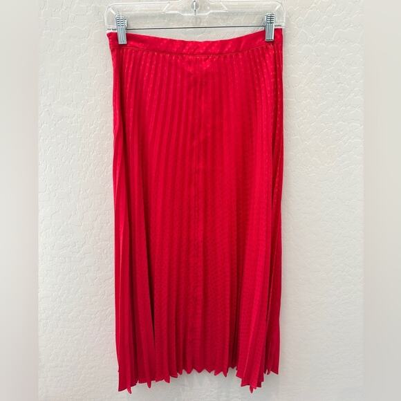 CHELSEA & VIOLET | Red Swiss Dot Pleated Midi Skirt Side Slit | Size Small - Picture 5 of 8